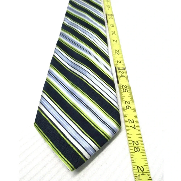 STAFFORD Executive Lime Navy Light Blue Diagonal Stripe Tie 100% Silk - Picture 1 of 7
